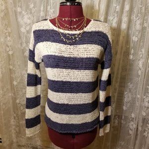 Jones New York Sport Petite Blue and Ivory Striped Pullover